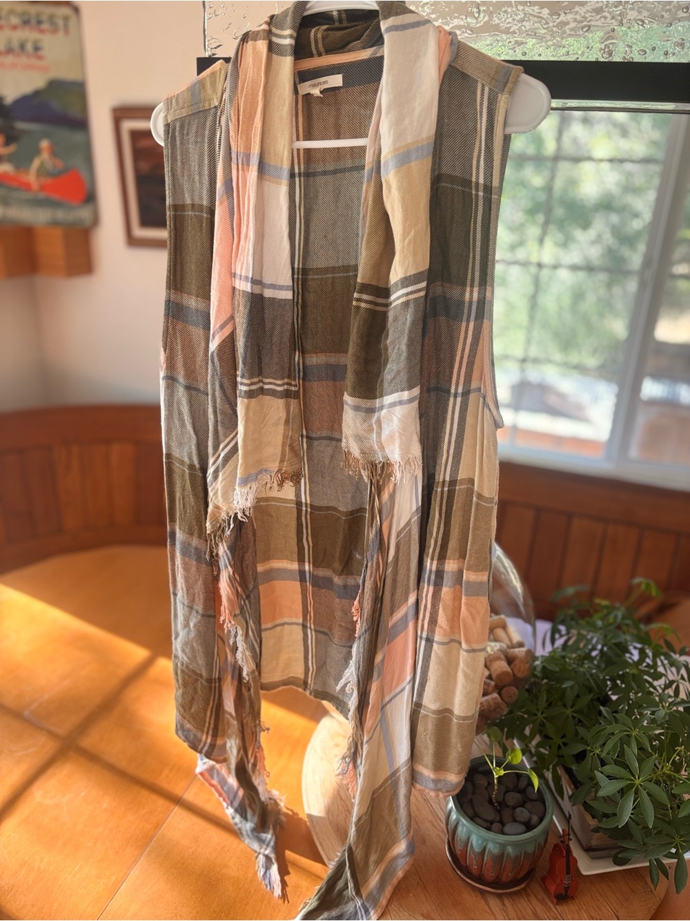 Pastel, Plaid, Open Front, Waterfall Vest - Picture 2 of 4